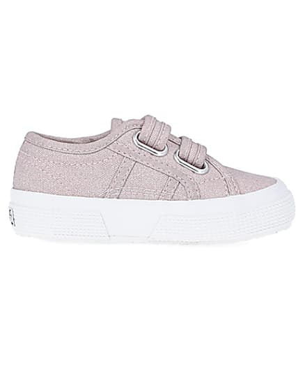 360 degree animation of product Mini Girls Pink Strap Superga Trainers frame-15