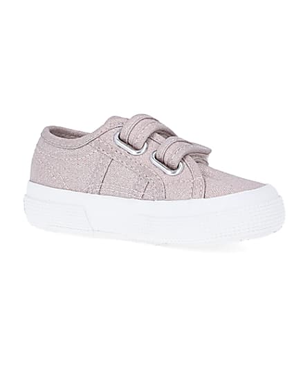 360 degree animation of product Mini Girls Pink Strap Superga Trainers frame-17