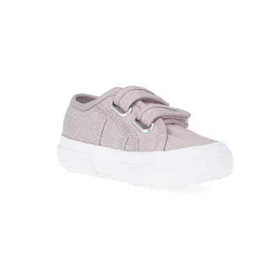 360 degree animation of product Mini Girls Pink Strap Superga Trainers frame-18