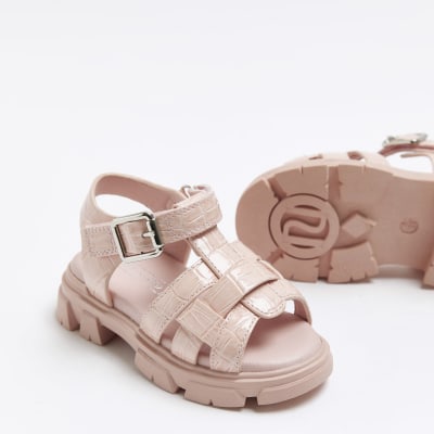 Mini girls pink strappy chunky sandals | River Island