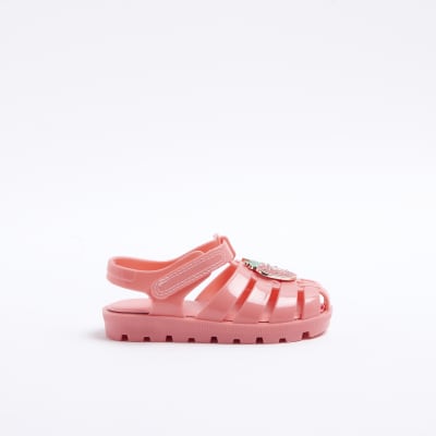 Mini girls pink strawberry jelly sandals River Island