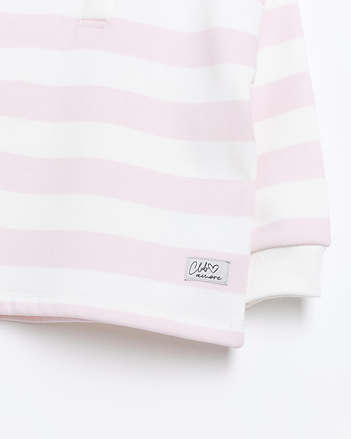 Mini girls pink stripe collared sweatshirt