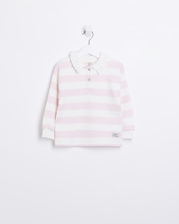 Mini girls pink stripe collared sweatshirt