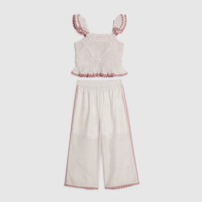 Mini Girls Pink Stripe Trousers Set