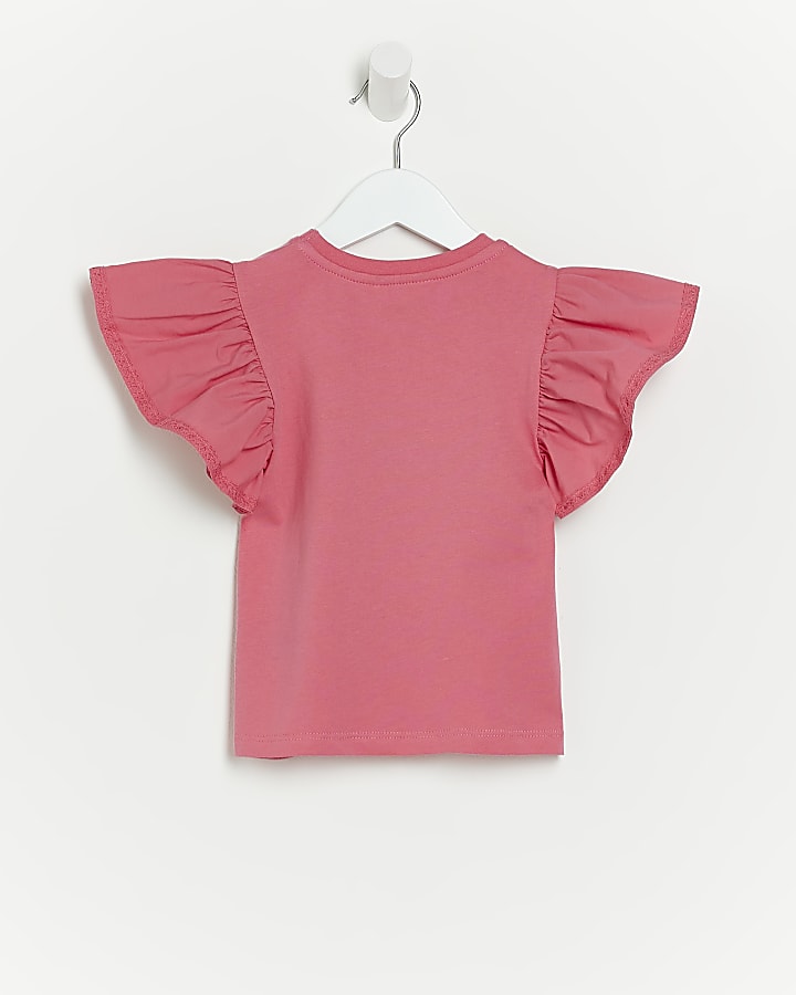 Mini girls pink 'Style Icon' frill t-shirt
