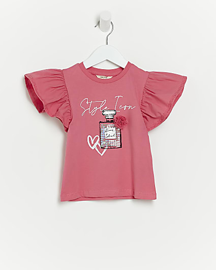 Mini girls pink 'Style Icon' frill t-shirt
