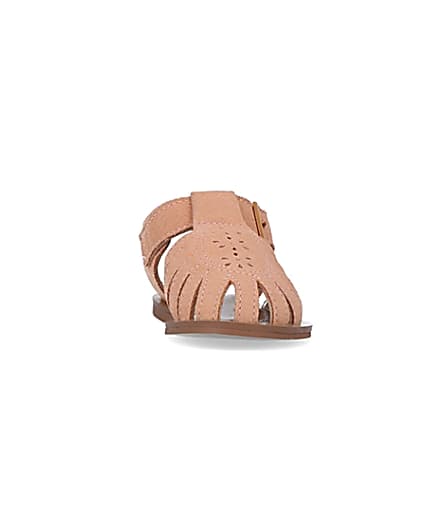 360 degree animation of product Mini girls pink suede caged sandals frame-20