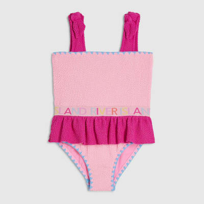 Mini Girls Pink Textured Elastic Swimsuit