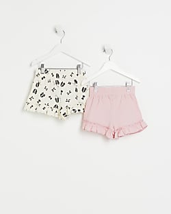 Mini girls pink textured frill hem shorts set