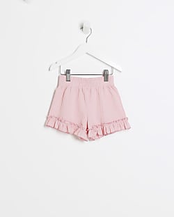 Mini girls pink textured frill shorts