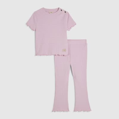 Mini Girls Pink Textured T-Shirt Legging Set
