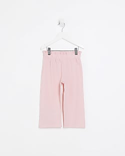 Mini girls pink textured wide leg trousers
