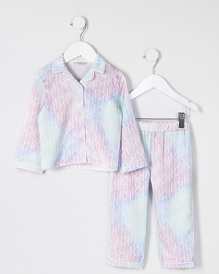 Mini girls pink tie dye monogram pyjamas