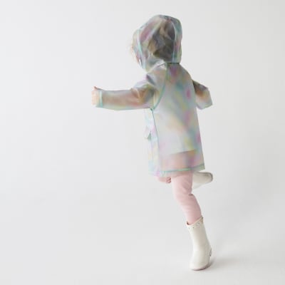Mini girls pink tie dye rain coat with bag River Island
