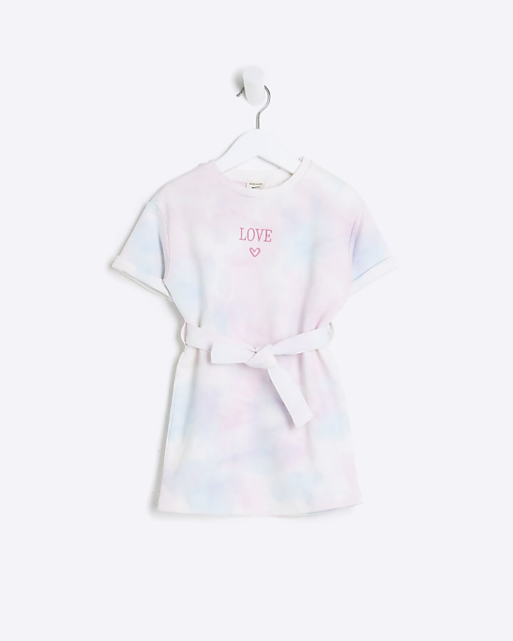 Mini girls pink tie dye t-shirt dress