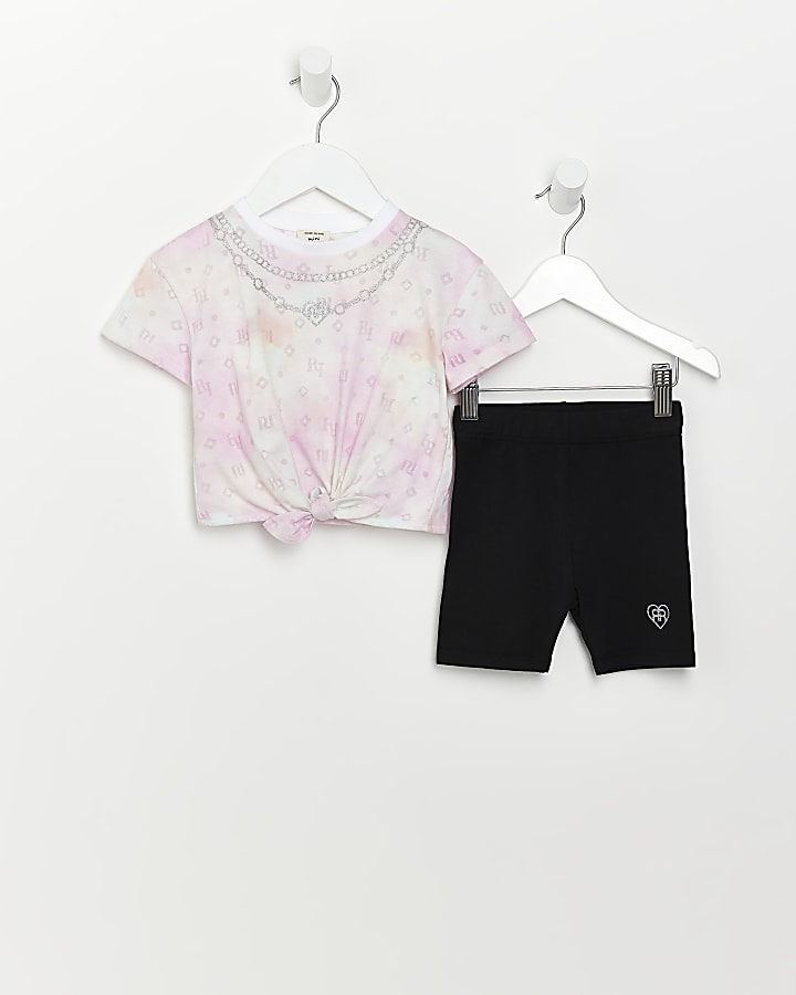 Mini girls pink Tie dye t-shirt outfit