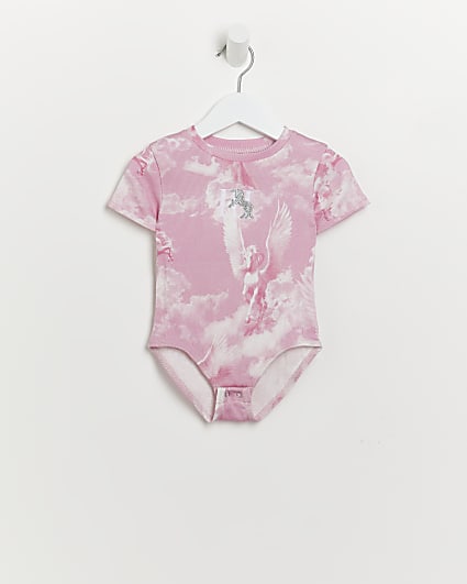 Mini girls pink unicorn cloud print bodysuit