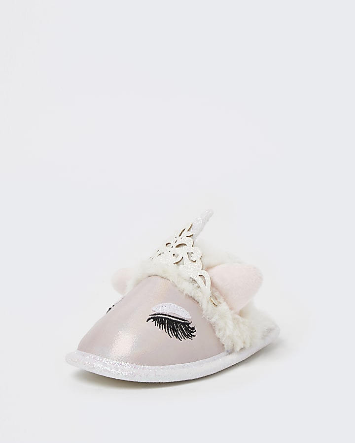Mini girls pink unicorn slippers