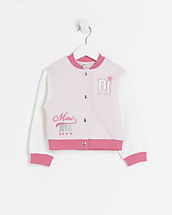 Mini girls pink varsity bomber jacket
