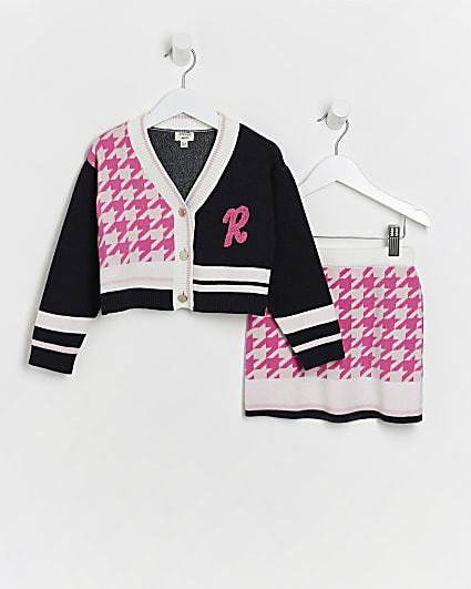 Mini girls pink varsity dogtooth outfit
