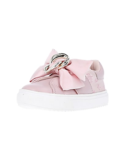 360 degree animation of product Mini girls pink velcro satin bow trainers frame-0