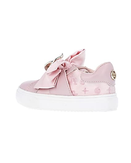 360 degree animation of product Mini girls pink velcro satin bow trainers frame-5