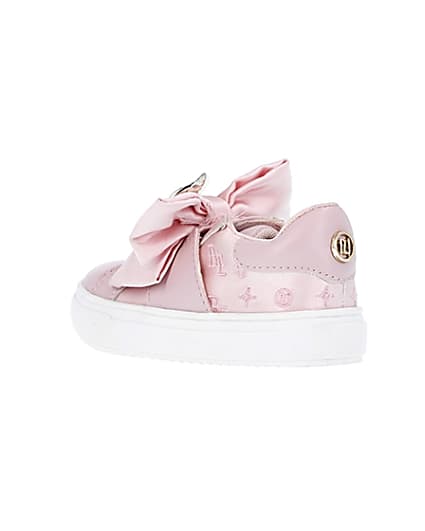 360 degree animation of product Mini girls pink velcro satin bow trainers frame-6