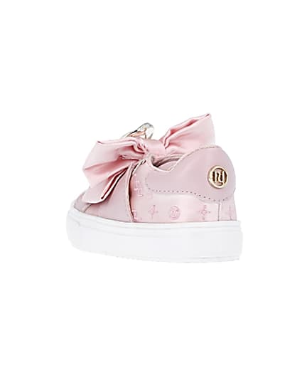 360 degree animation of product Mini girls pink velcro satin bow trainers frame-7