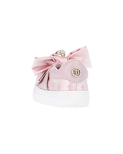 360 degree animation of product Mini girls pink velcro satin bow trainers frame-8