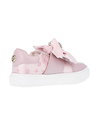 360 degree animation of product Mini girls pink velcro satin bow trainers frame-13
