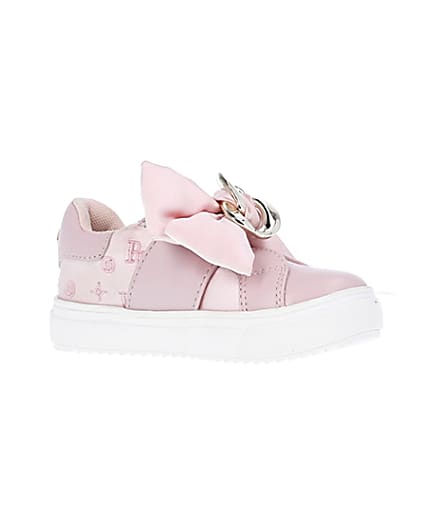 360 degree animation of product Mini girls pink velcro satin bow trainers frame-17