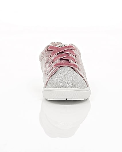 360 degree animation of product Mini girls pink velvet lace-up trainers frame-4