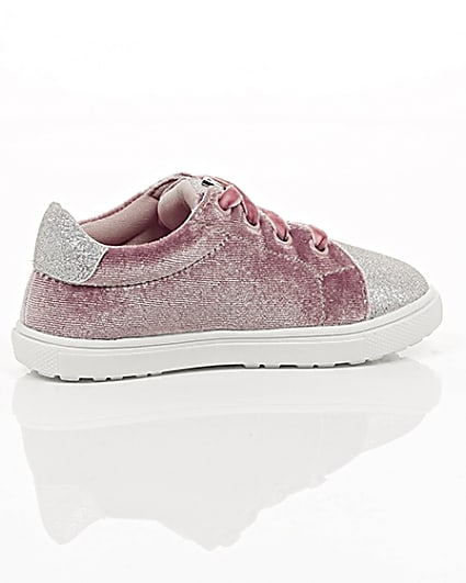 360 degree animation of product Mini girls pink velvet lace-up trainers frame-11