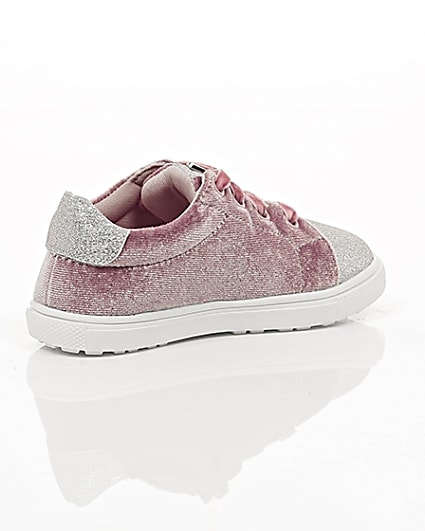 360 degree animation of product Mini girls pink velvet lace-up trainers frame-12