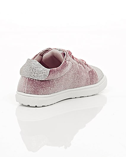 360 degree animation of product Mini girls pink velvet lace-up trainers frame-13