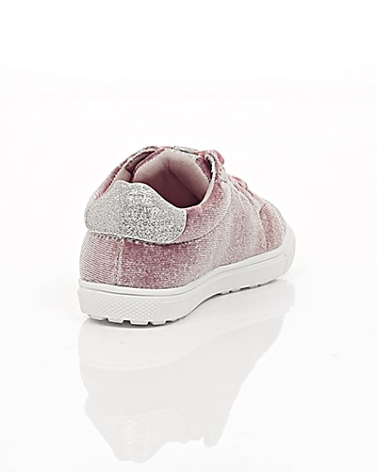 360 degree animation of product Mini girls pink velvet lace-up trainers frame-14