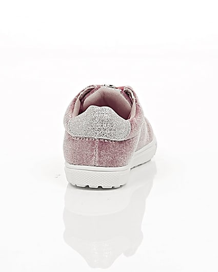 360 degree animation of product Mini girls pink velvet lace-up trainers frame-15