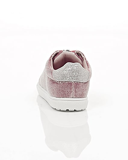 360 degree animation of product Mini girls pink velvet lace-up trainers frame-16