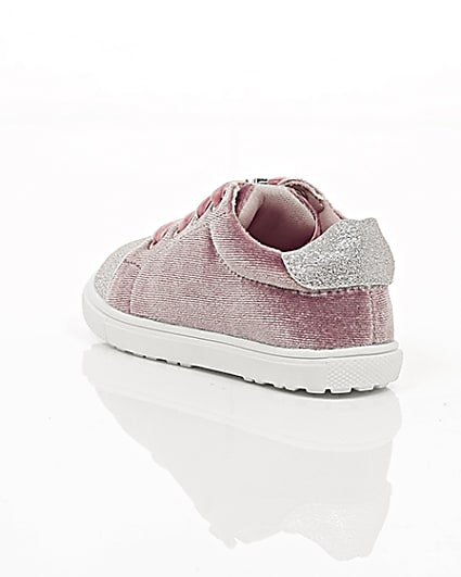 360 degree animation of product Mini girls pink velvet lace-up trainers frame-18