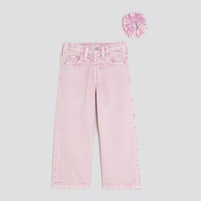 Mini Girls Pink Wide Leg Jeans Set