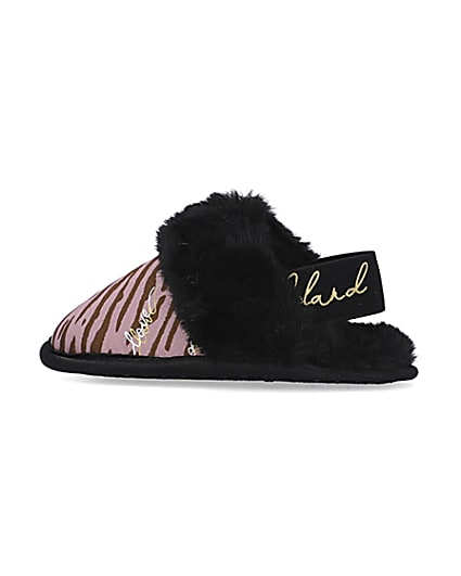 360 degree animation of product Mini girls Pink Zebra Faux fur Mule Slippers frame-4