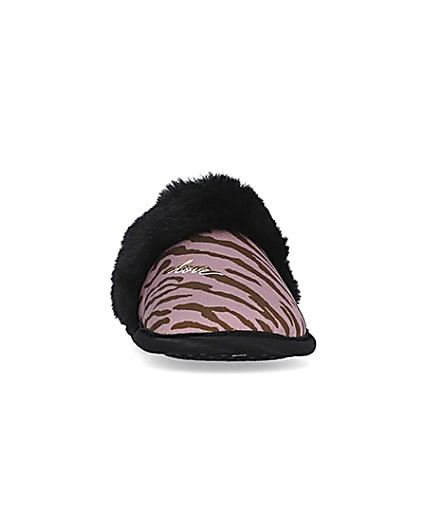 360 degree animation of product Mini girls Pink Zebra Faux fur Mule Slippers frame-20