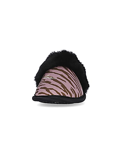 360 degree animation of product Mini girls Pink Zebra Faux fur Mule Slippers frame-21