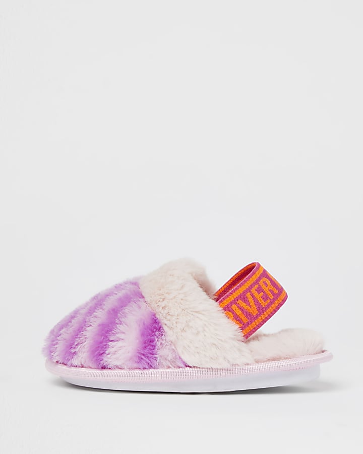 Mini girls pink zebra faux fur slippers