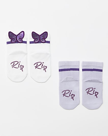 Mini girls purple 3D butterfly socks 2 pack
