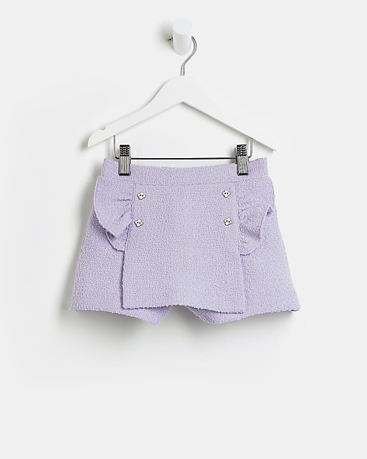 Mini Girls Purple Boucle Frill Button Skort