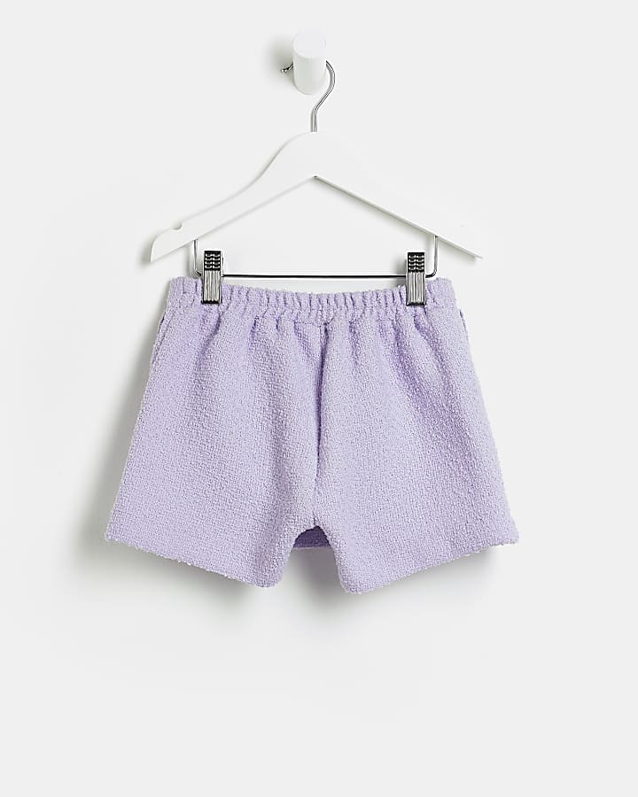 Mini Girls Purple Boucle Frill Button Skort