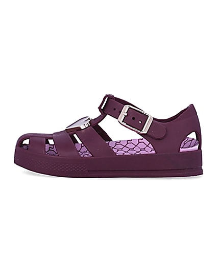 360 degree animation of product Mini girls purple caged heart sandals frame-3