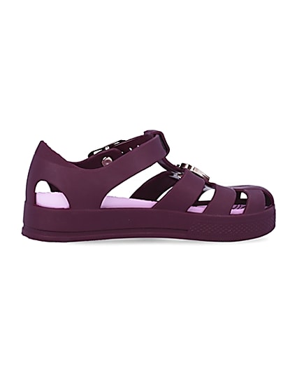 360 degree animation of product Mini girls purple caged heart sandals frame-14