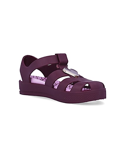 360 degree animation of product Mini girls purple caged heart sandals frame-18